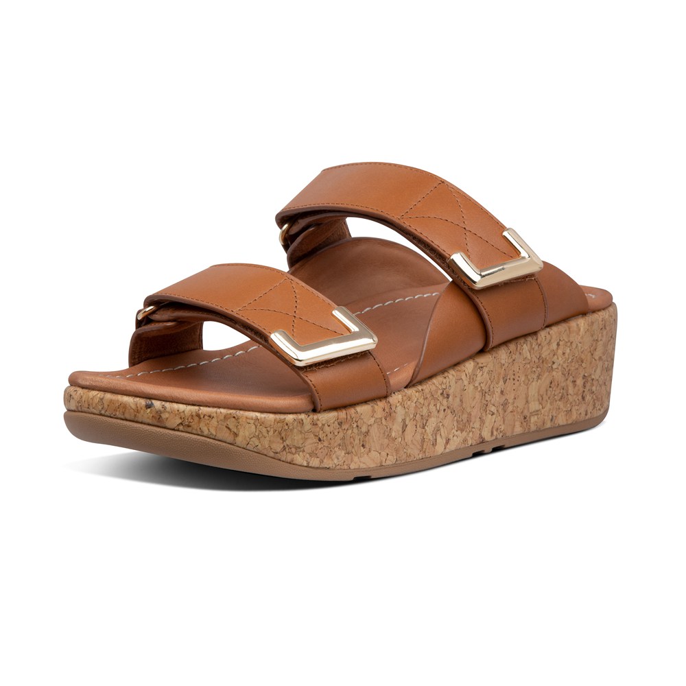 Fitflop Womens Slides Brown - Remi Adjustable Leather - 34PEUOAVF